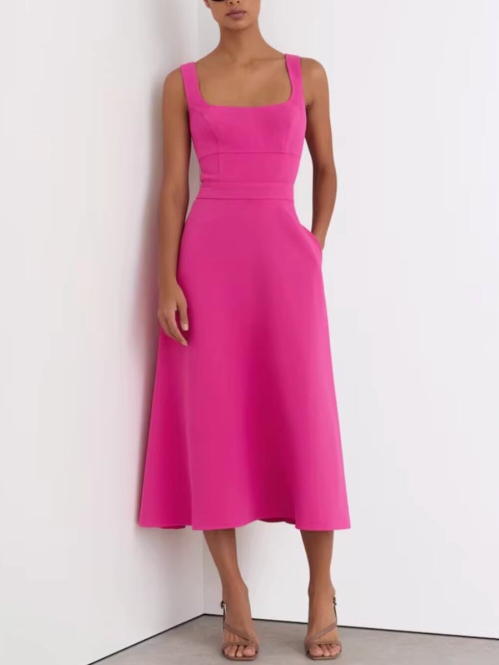 REISS Dina Waisted Midi Dress 0/4/6/8 Raspberry Pink Classic Party - Picture 1 of 11